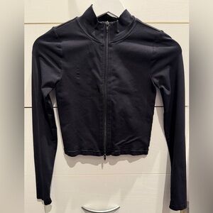 Garage Sleek Black Athliesure Two-Way Zip Top, Size Small